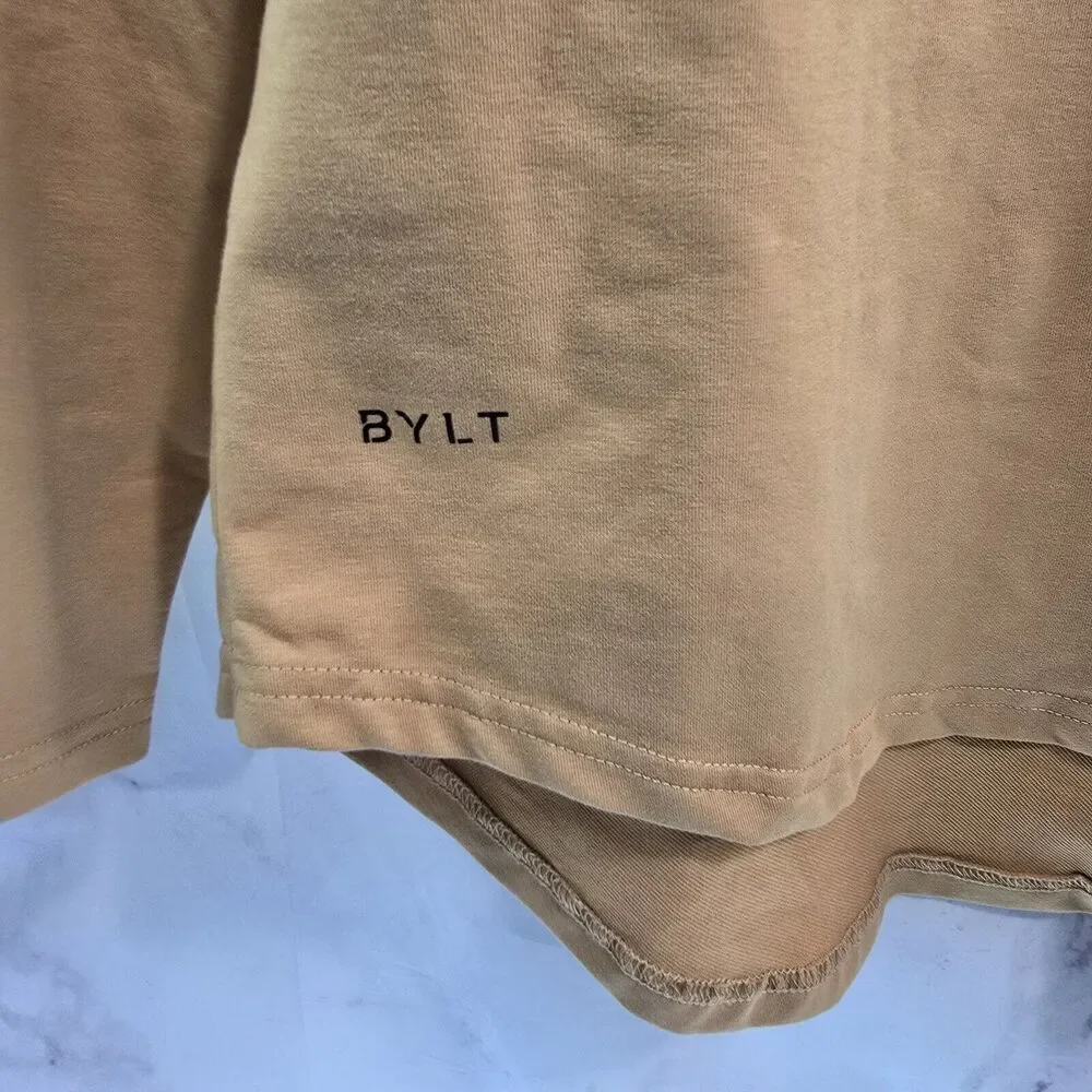 Bylt Shirt Mens Large Orange Drop Cut Henley Luxe Long Sleeve Tee T Button